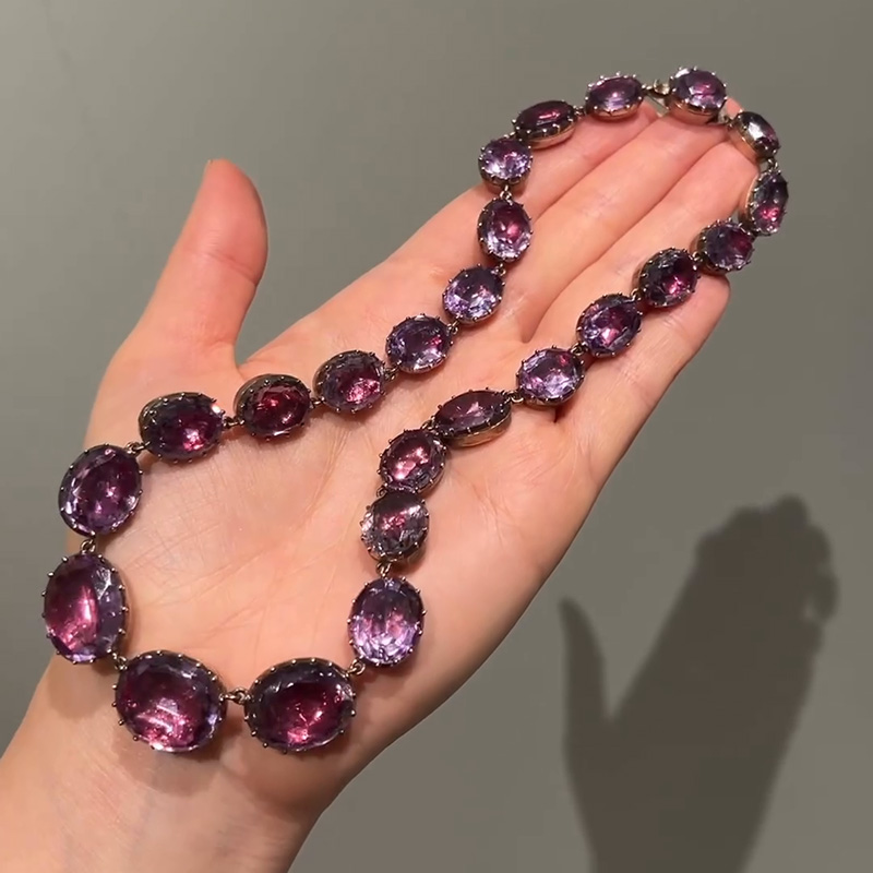 120ctw Oval Cut Amethyst Rivière Necklace In Yellow Gold
