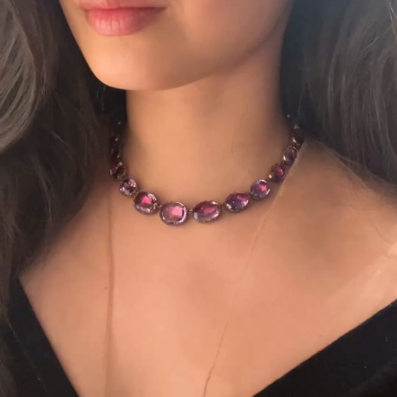 120ctw Oval Cut Amethyst Rivière Necklace In Yellow Gold