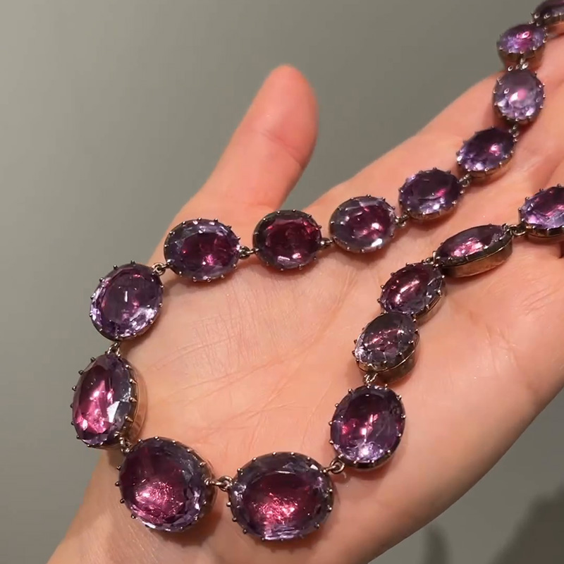 120ctw Oval Cut Amethyst Rivière Necklace In Yellow Gold