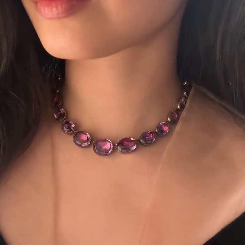 120ctw Oval Cut Amethyst Rivière Necklace In Yellow Gold