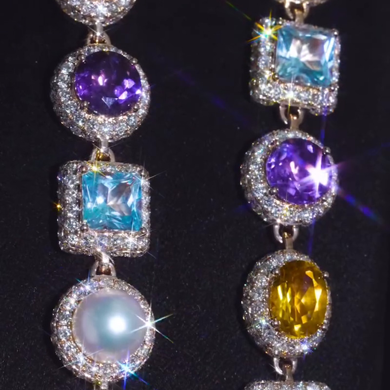 97.6ctw Multi-Shape Cut Peridot Garnet Citrine Amethyst Blue Sapphire & Pearls Halo Rose Gold Men's Necklace