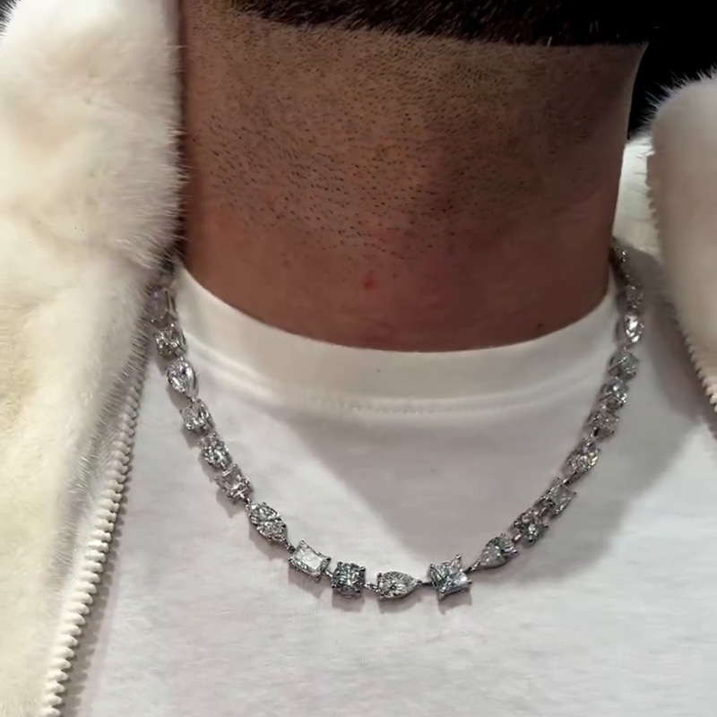 38ctw Multi-Shape Cut White Sapphire Handmade Men's Chain