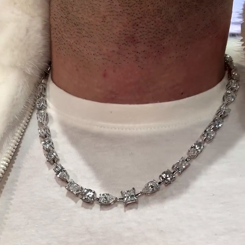 38ctw Multi-Shape Cut White Sapphire Handmade Men's Chain