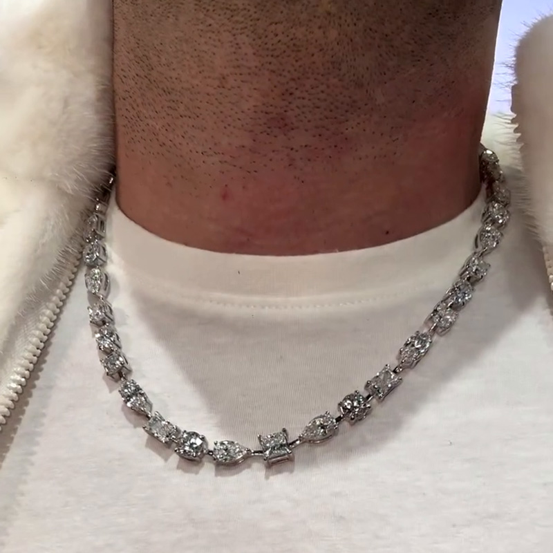 38ctw Multi-Shape Cut White Sapphire Handmade Men's Chain