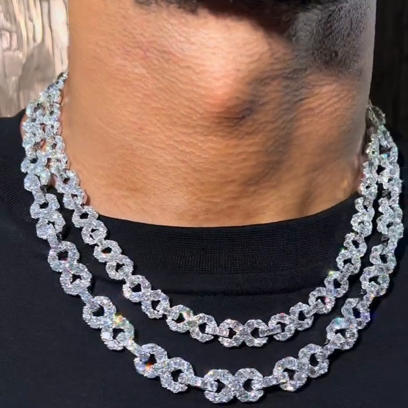 52.5ctw Round & Emerald Cut White Sapphire Infinity-Link Men's Chain