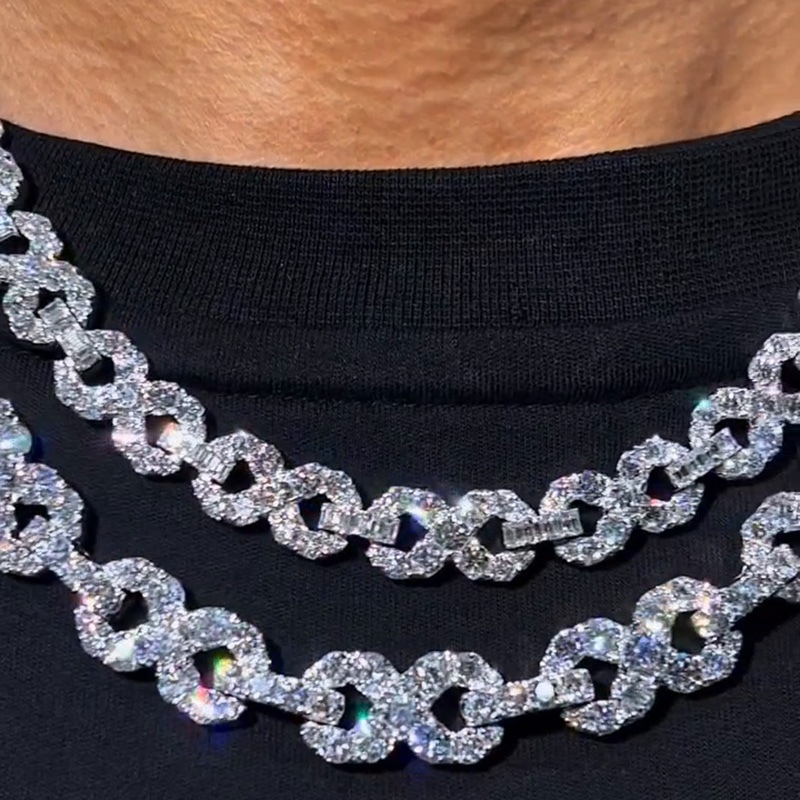 52.5ctw Round & Emerald Cut White Sapphire Infinity-Link Men's Chain