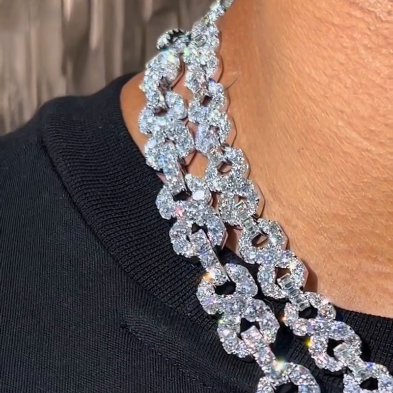 52.5ctw Round & Emerald Cut White Sapphire Infinity-Link Men's Chain