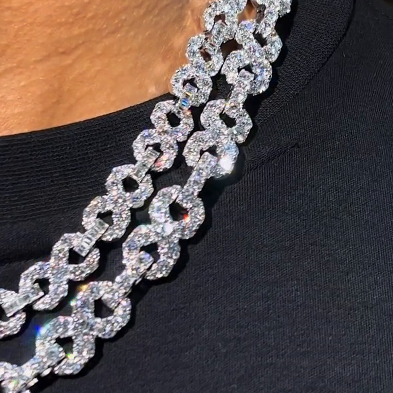 52.5ctw Round & Emerald Cut White Sapphire Infinity-Link Men's Chain