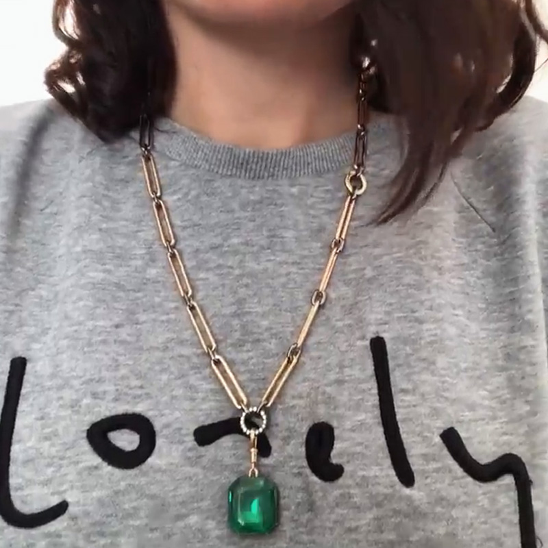 8ct Asscher Cut Emerald Reversible Pendant Necklace In Rose Gold