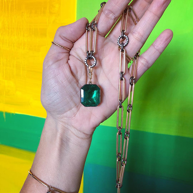 8ct Asscher Cut Emerald Reversible Pendant Necklace In Rose Gold