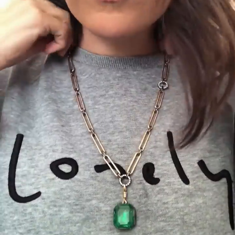 8ct Asscher Cut Emerald Reversible Pendant Necklace In Rose Gold