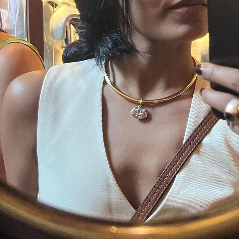 6ct Oval Cut White Sapphire Yellow Gold Torque Necklace