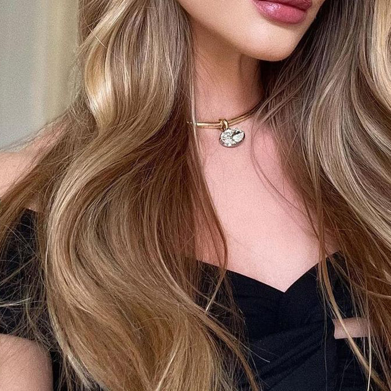 6ct Oval Cut White Sapphire Yellow Gold Torque Necklace