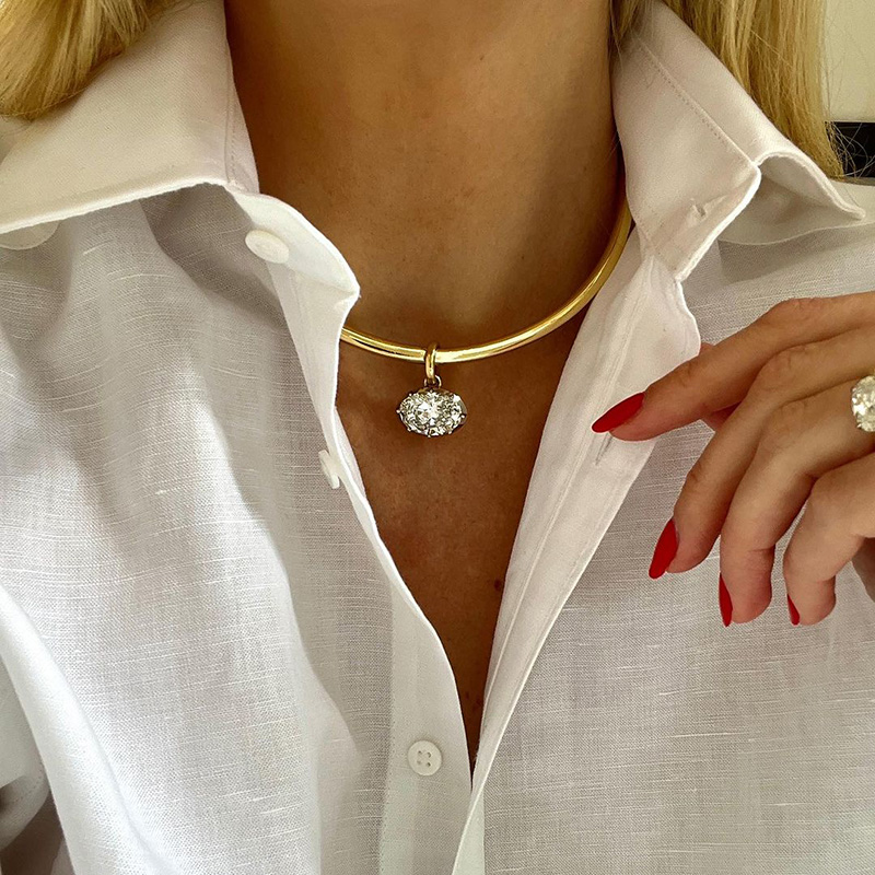 6ct Oval Cut White Sapphire Yellow Gold Torque Necklace