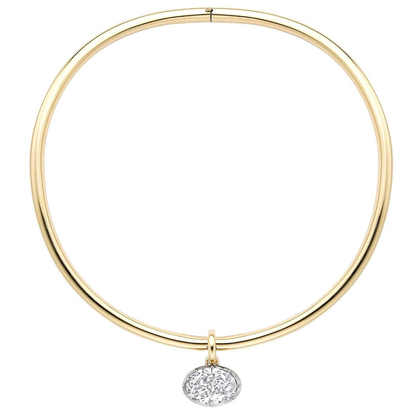 6ct Oval Cut White Sapphire Yellow Gold Torque Necklace