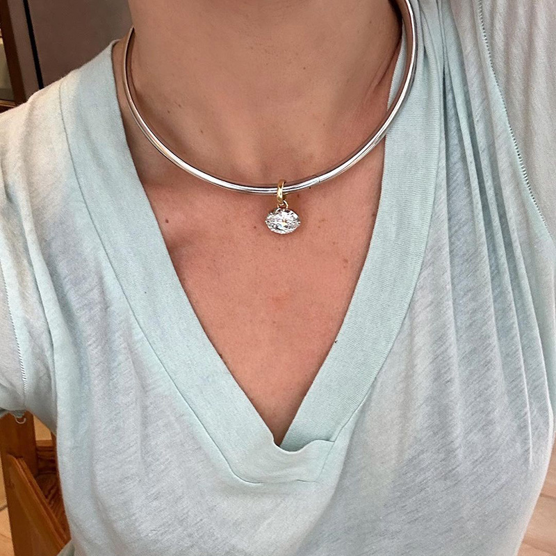 6ct Oval Cut White Sapphire Yellow Gold Torque Necklace