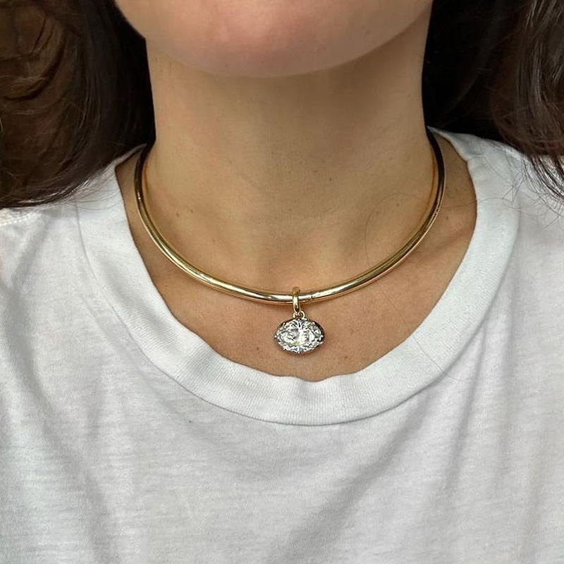 6ct Oval Cut White Sapphire Yellow Gold Torque Necklace