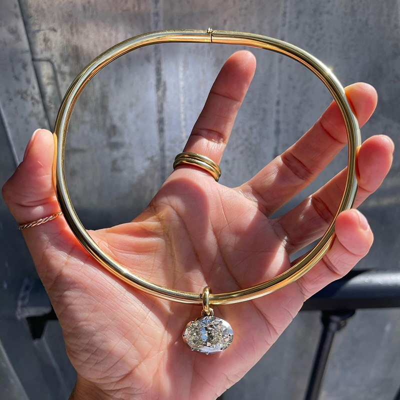 6ct Oval Cut White Sapphire Yellow Gold Torque Necklace