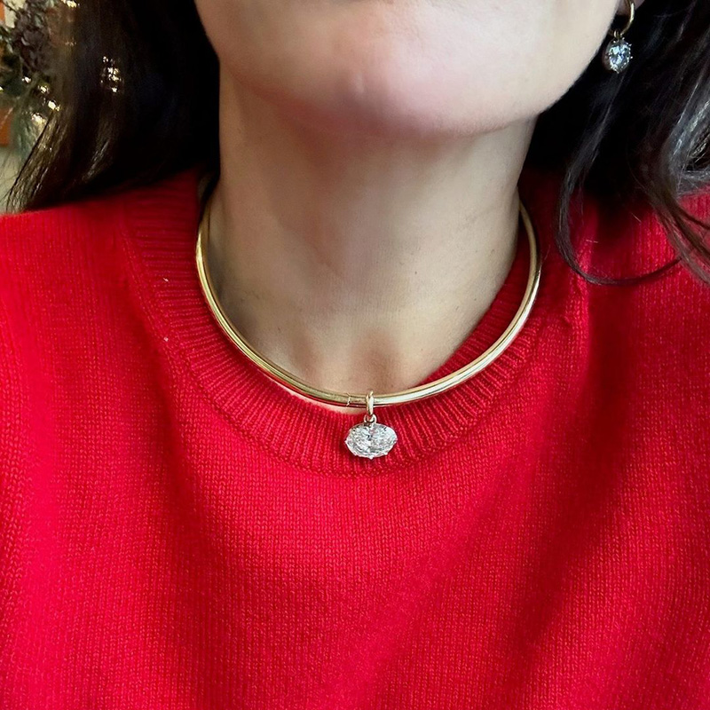 6ct Oval Cut White Sapphire Yellow Gold Torque Necklace