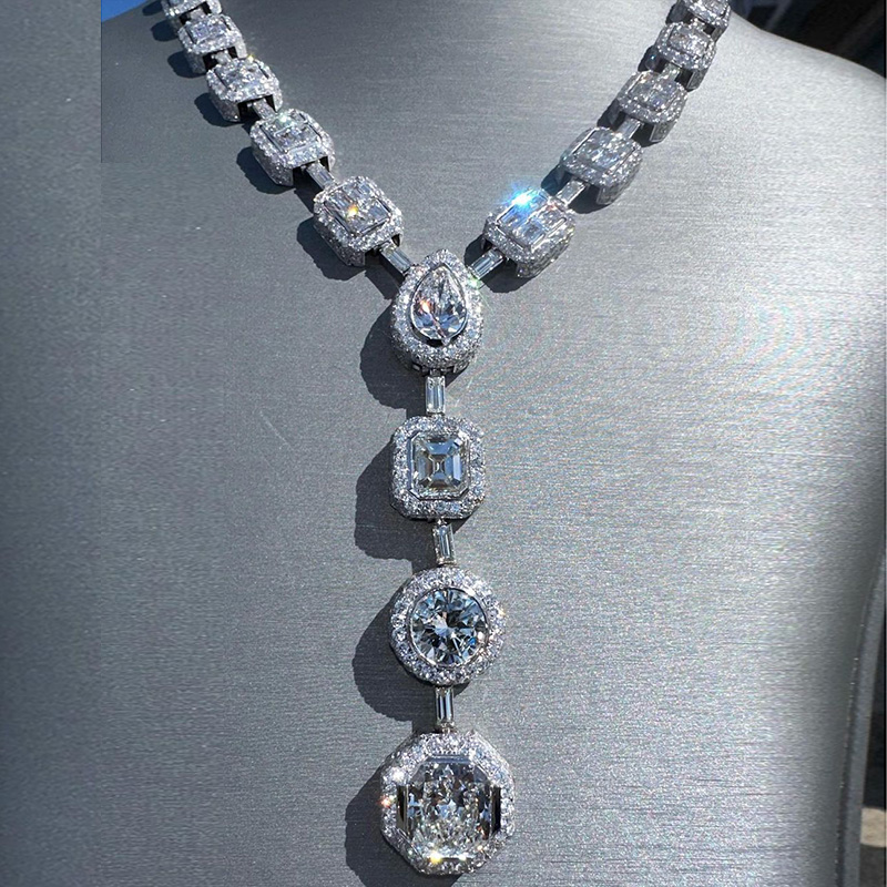 85ctw Multi-Cut White Sapphire Halo Handmade Men's Necklace