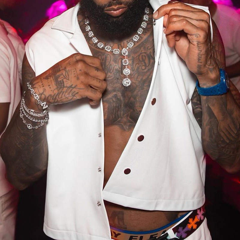 85ctw Multi-Cut White Sapphire Halo Handmade Men's Necklace