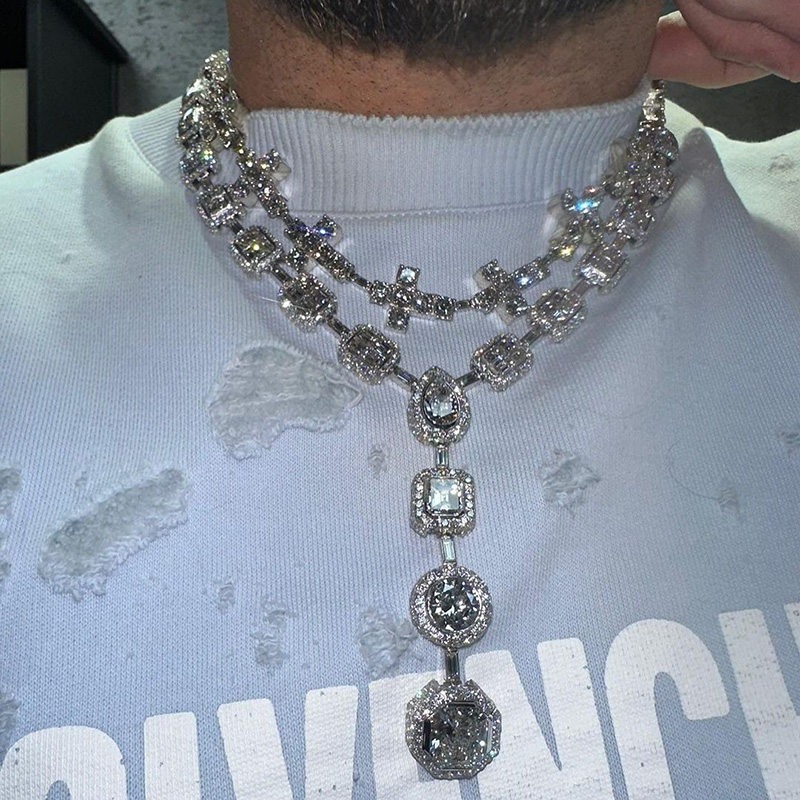 85ctw Multi-Cut White Sapphire Halo Handmade Men's Necklace