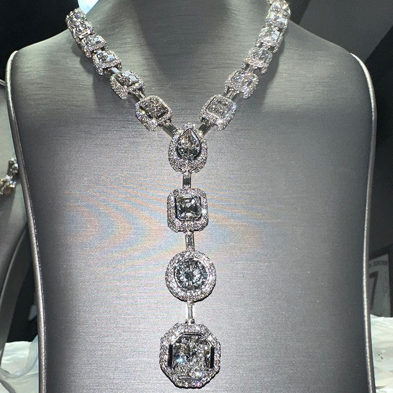 85ctw Multi-Cut White Sapphire Halo Handmade Men's Necklace