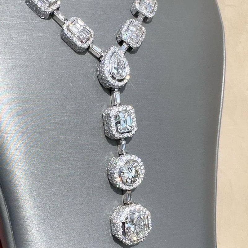 85ctw Multi-Cut White Sapphire Halo Handmade Men's Necklace