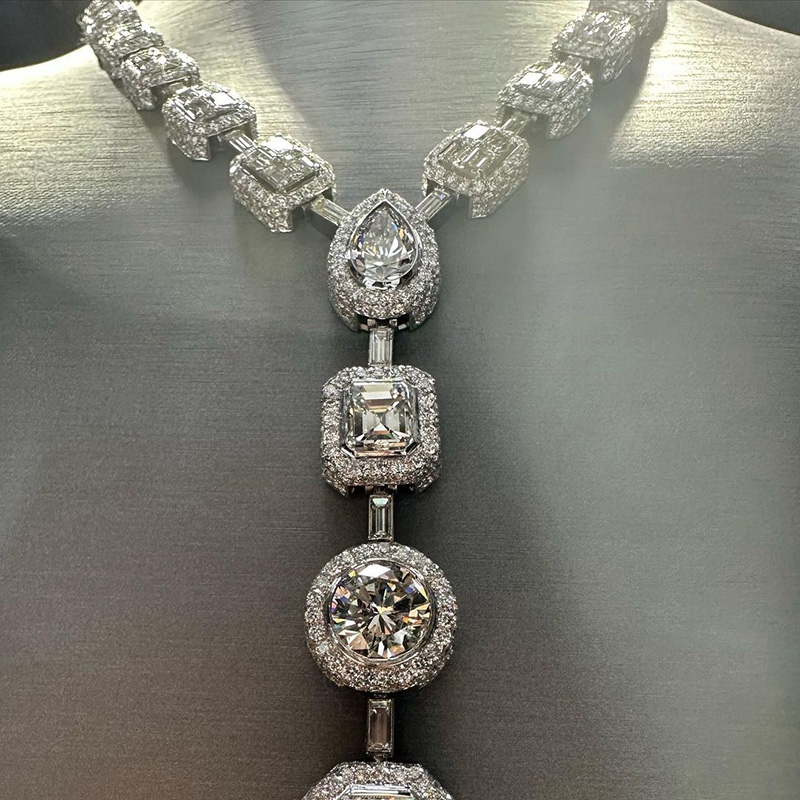 85ctw Multi-Cut White Sapphire Halo Handmade Men's Necklace