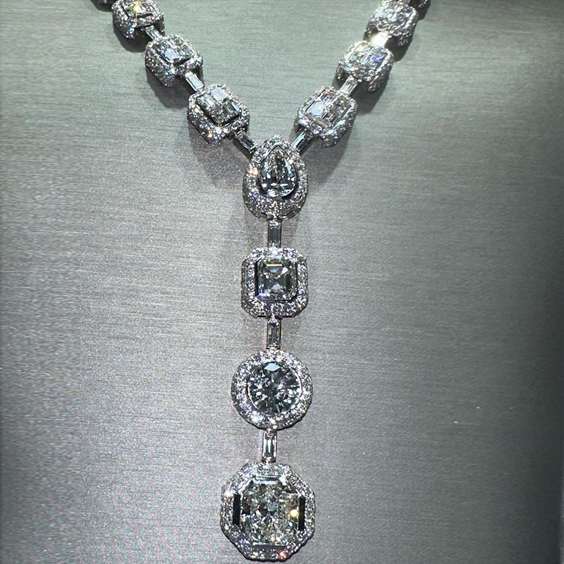 85ctw Multi-Cut White Sapphire Halo Handmade Men's Necklace