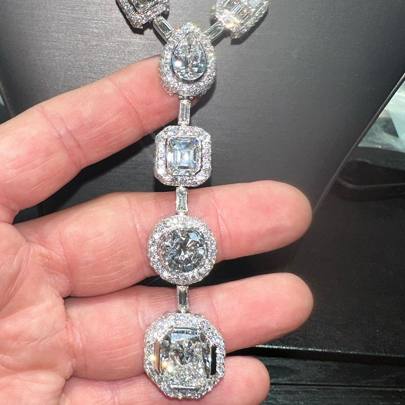 85ctw Multi-Cut White Sapphire Halo Handmade Men's Necklace