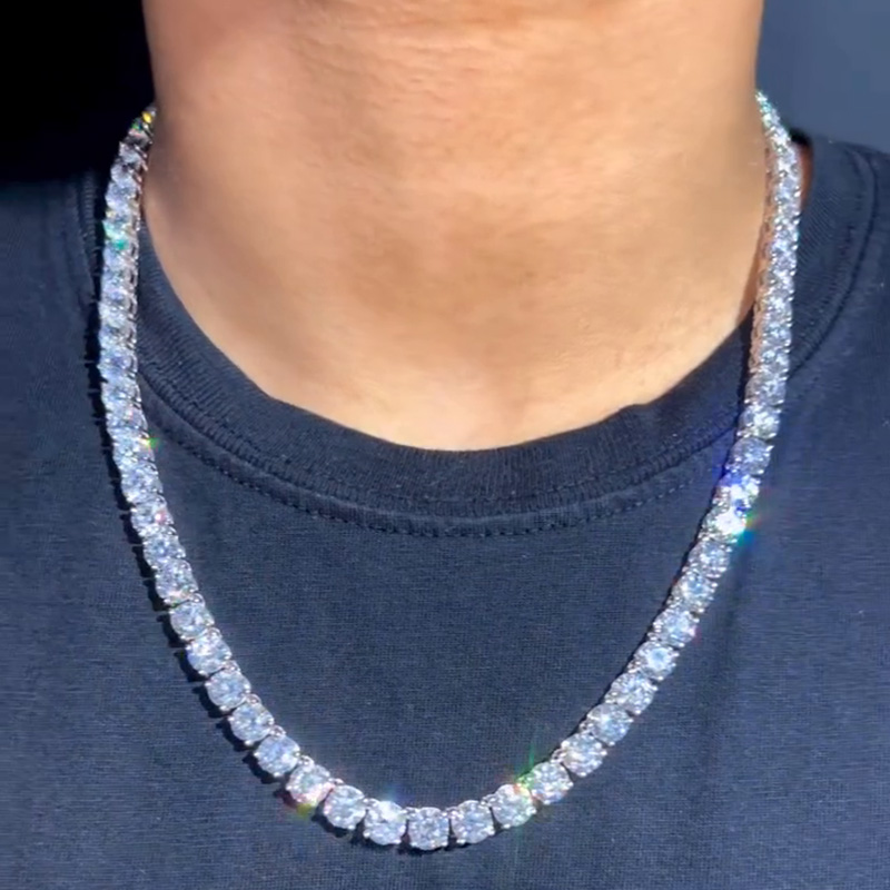 1ct Per Stone Round Cut White Sapphire Men's Tennis Necklace