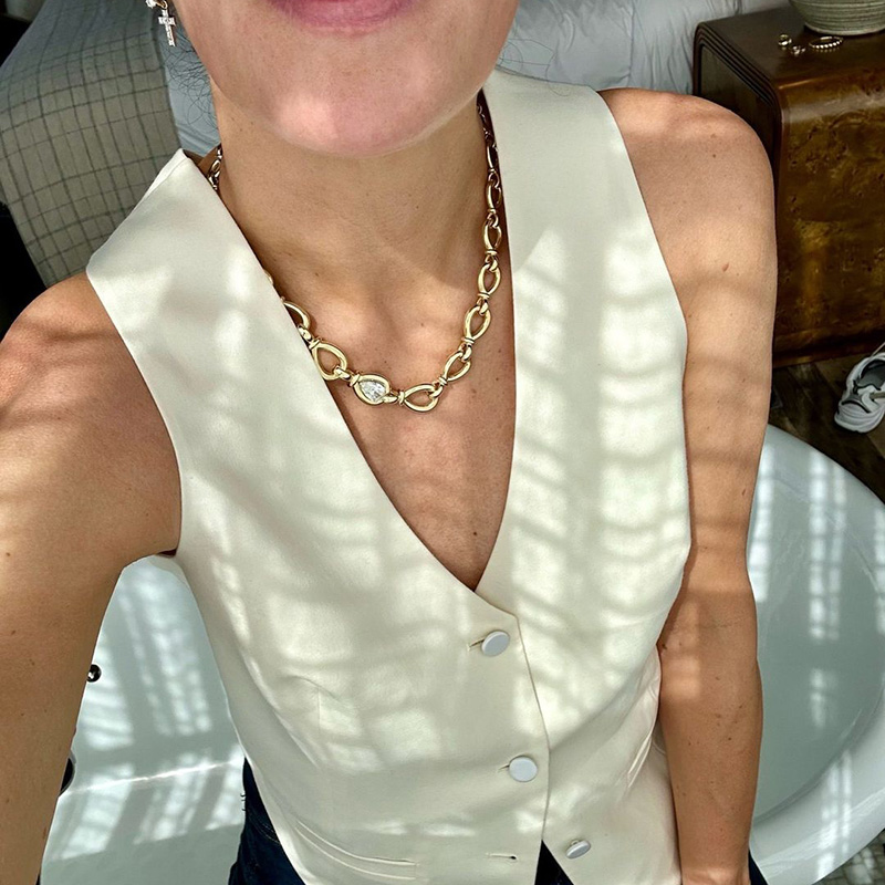 3ct Pear Cut White Sapphire Yellow Gold Bold Knot Necklace