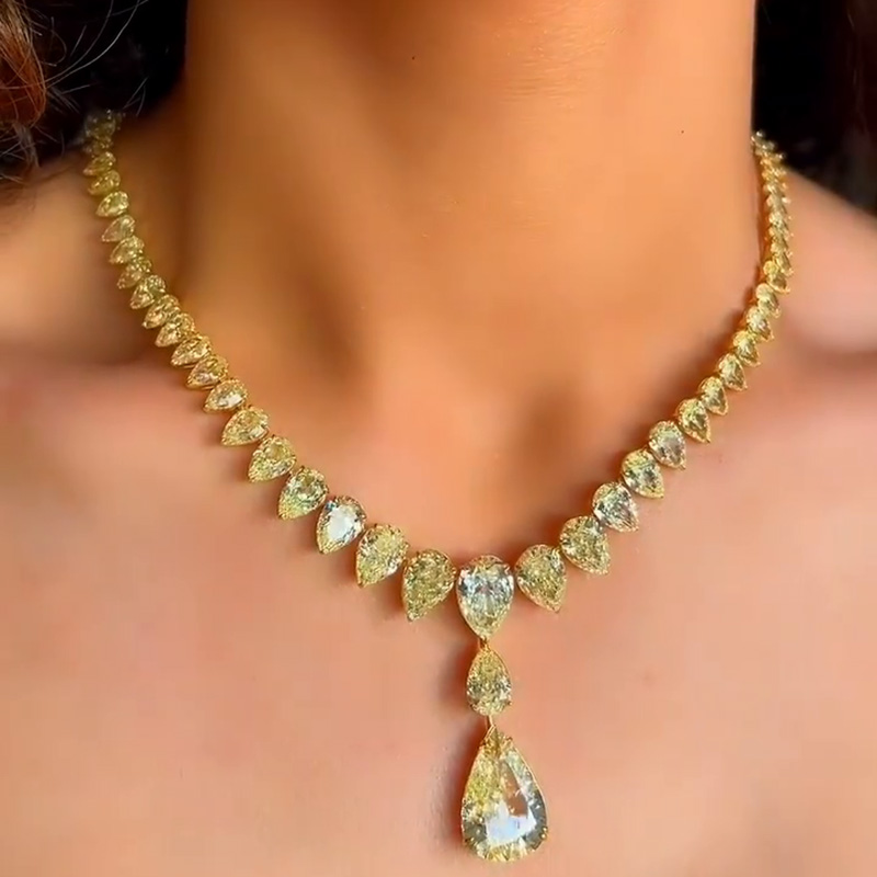 60ctw Pear Cut Fancy Yellow Sapphire Handmade Rivière Necklace