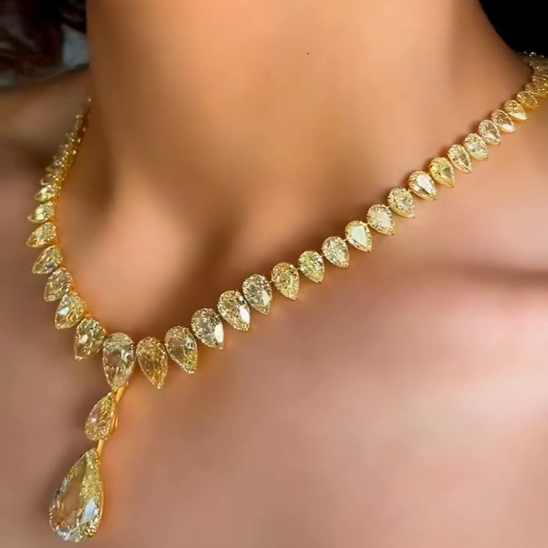 60ctw Pear Cut Fancy Yellow Sapphire Handmade Rivière Necklace