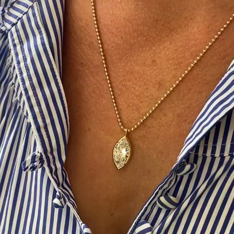 6.3ct Marquise Cut White Sapphire Yellow Gold Bead Chain Necklace