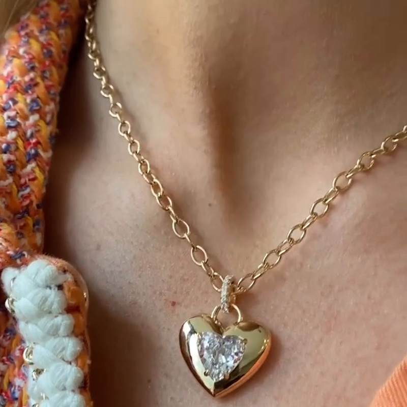 3.5ct Heart Cut White Sapphire Set In Heart Yellow Gold Pendant Necklace