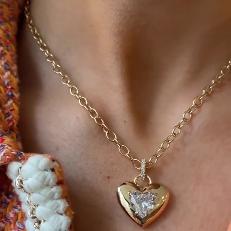 3.5ct Heart Cut White Sapphire Set In Heart Yellow Gold Pendant Necklace