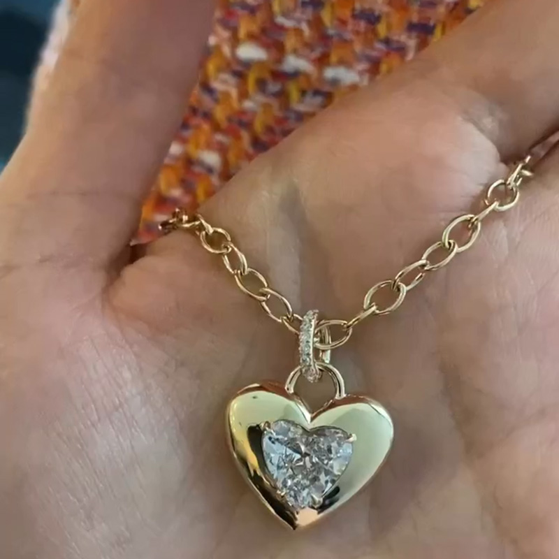 3.5ct Heart Cut White Sapphire Set In Heart Yellow Gold Pendant Necklace