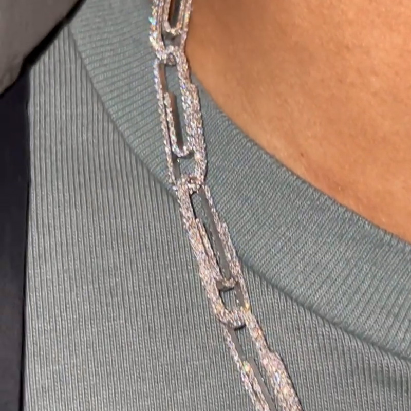 31ctw Round Cut White Sapphire Paper Clip Paved Handmade Men's Necklace