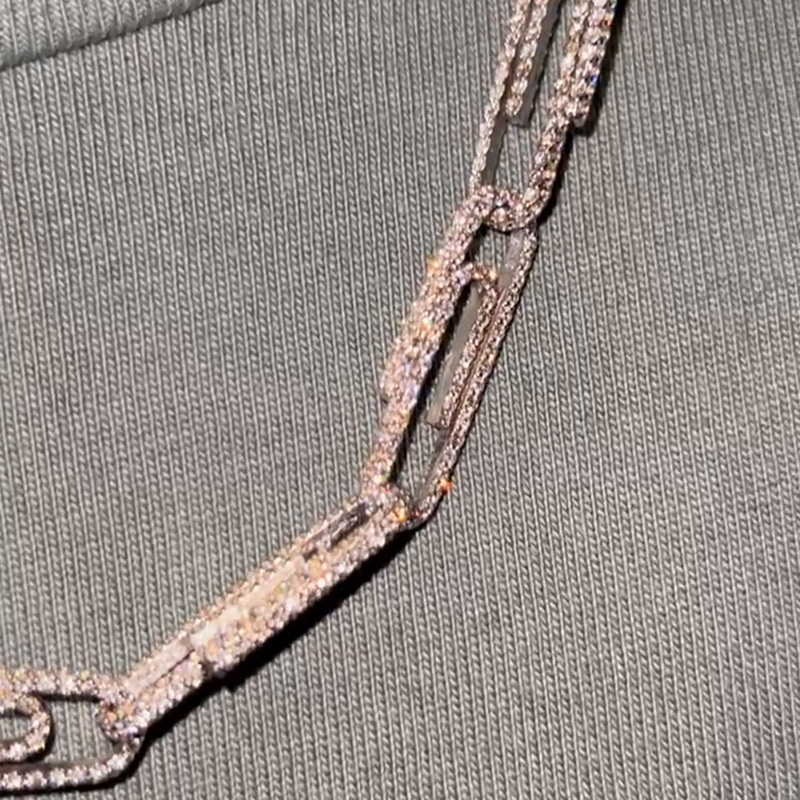 31ctw Round Cut White Sapphire Paper Clip Paved Handmade Men's Necklace