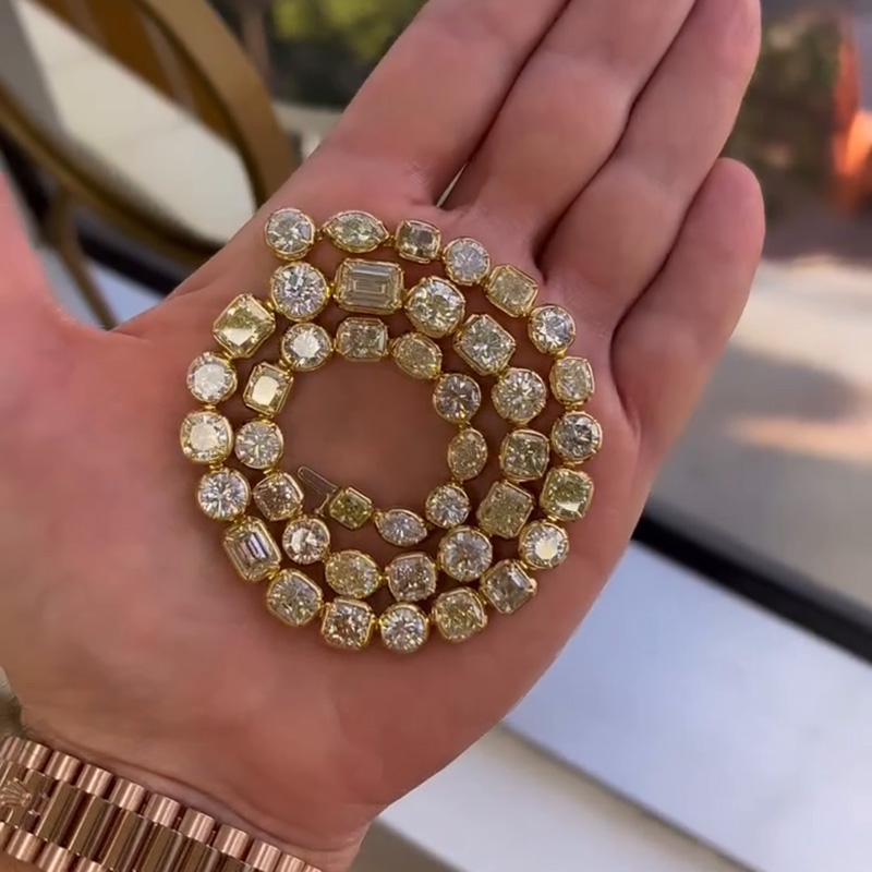 45ctw Multi-Cut White Sapphire Yellow Gold Handmade Statement Necklace