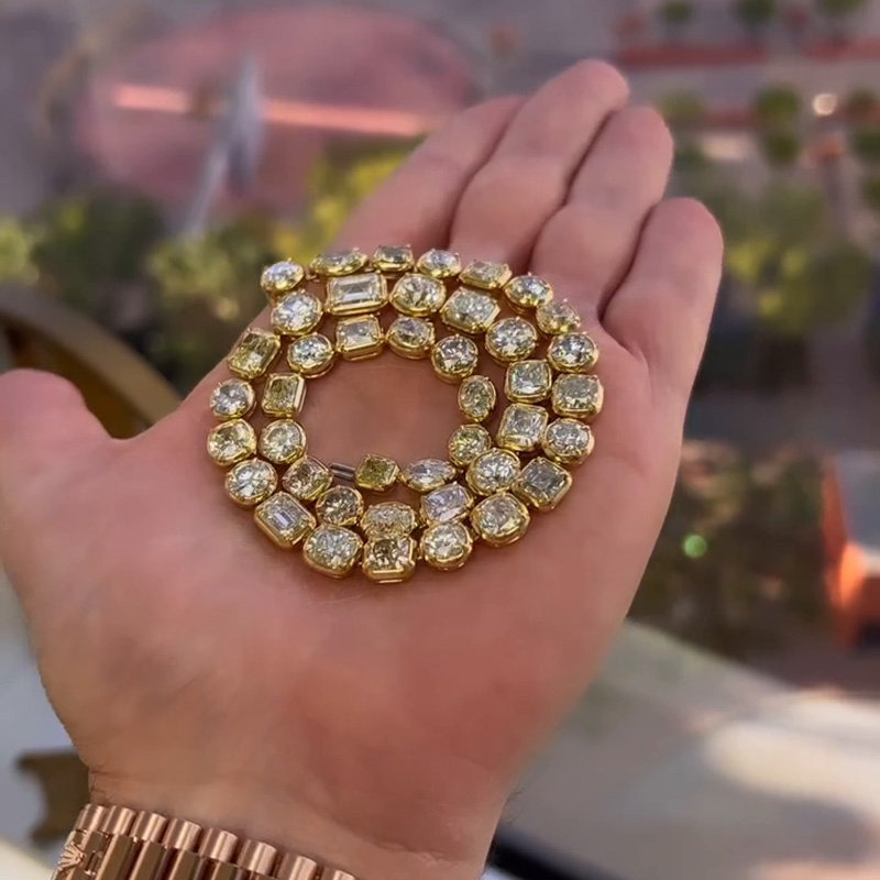 45ctw Multi-Cut White Sapphire Yellow Gold Handmade Statement Necklace