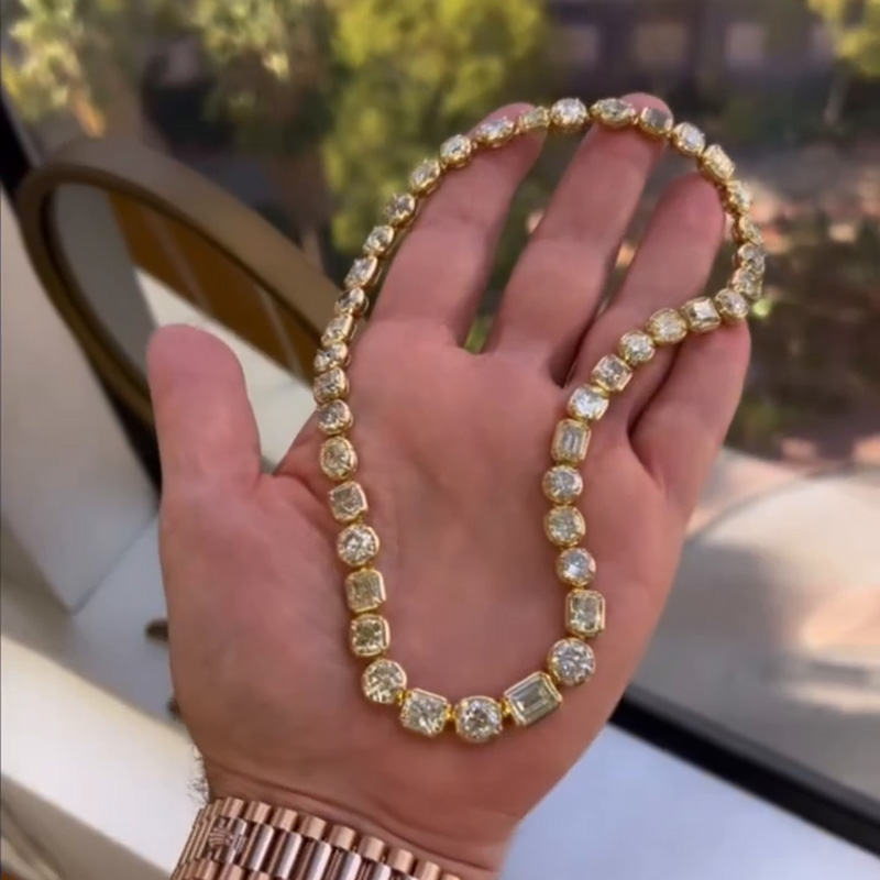 45ctw Multi-Cut White Sapphire Yellow Gold Handmade Statement Necklace