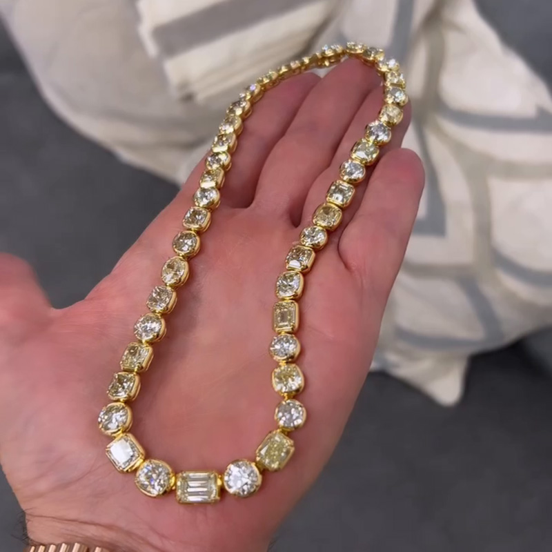 45ctw Multi-Cut White Sapphire Yellow Gold Handmade Statement Necklace