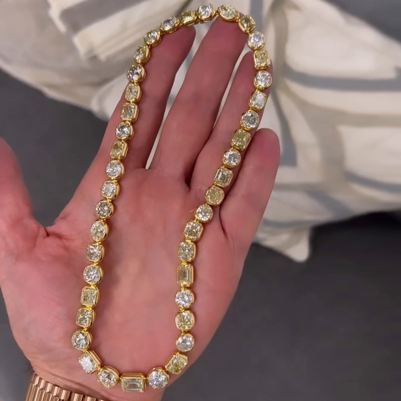 45ctw Multi-Cut White Sapphire Yellow Gold Handmade Statement Necklace