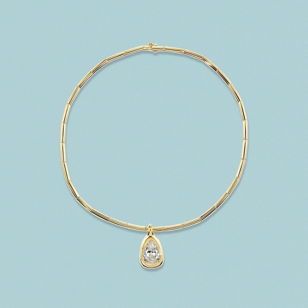 8ct Pear Cut White Sapphire Yellow Gold Handmade Pendant Necklace