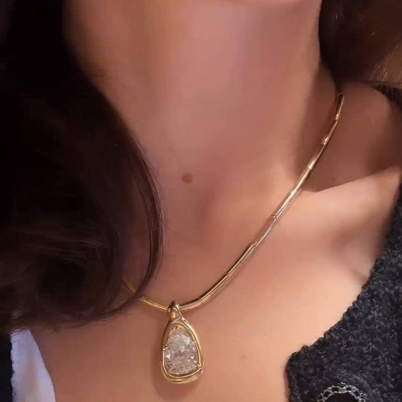 8ct Pear Cut White Sapphire Yellow Gold Handmade Pendant Necklace