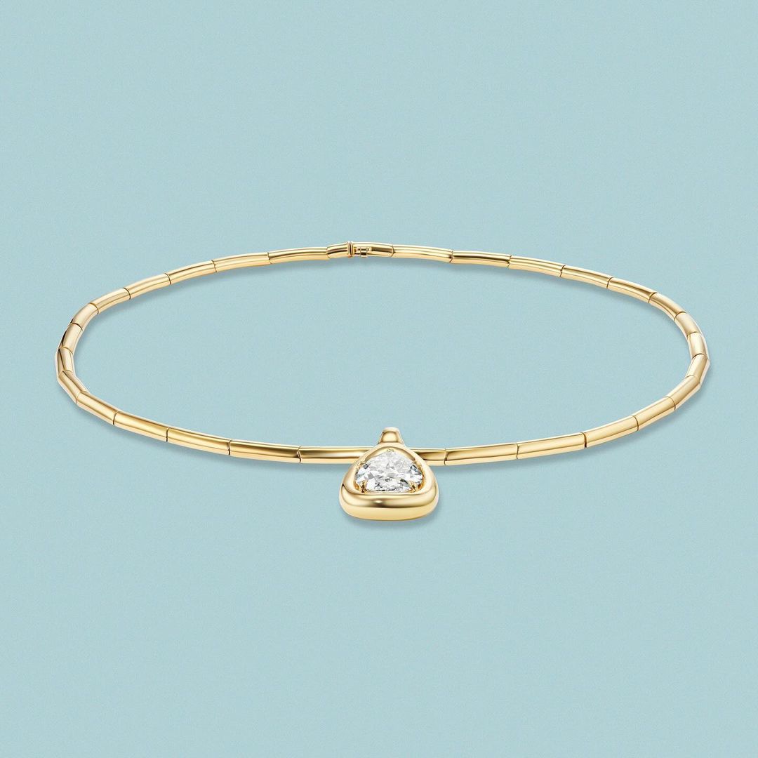 8ct Pear Cut White Sapphire Yellow Gold Handmade Pendant Necklace