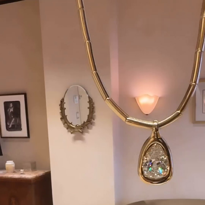 8ct Pear Cut White Sapphire Yellow Gold Handmade Pendant Necklace